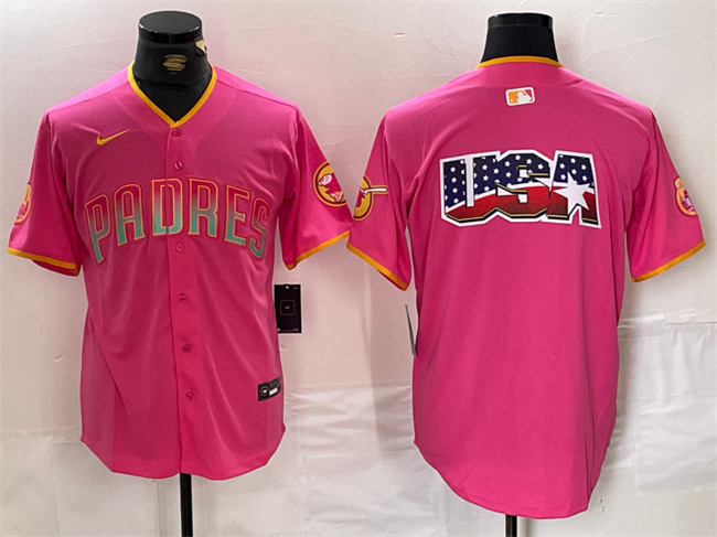 Men's San Diego Padres Team Big Logo Pink Cool Base Stitched Baseball Jersey 2 Men's San Diego Padres Team Big Logo Pink Cool Base Stitched Baseball Jersey 2