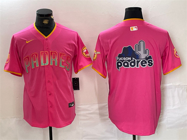 Men's San Diego Padres Team Big Logo Pink Cool Base Stitched Baseball Jersey 1 Men's San Diego Padres Team Big Logo Pink Cool Base Stitched Baseball Jersey 1