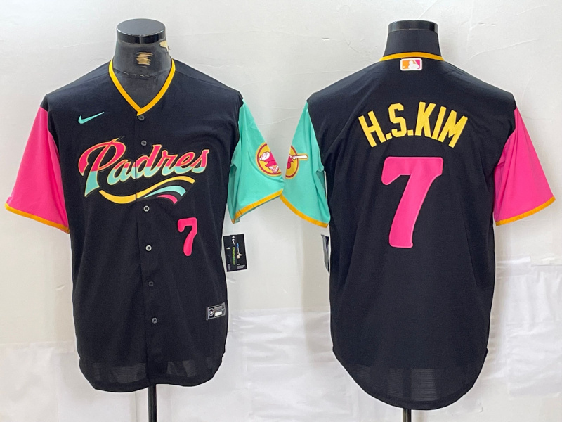 Men's San Diego Padres #7 Ha-Seong Kim Black City Connect Cool Base Stitched Baseball Jersey 2 Men's San Diego Padres #7 Ha-Seong Kim Black City Connect Cool Base Stitched Baseball Jersey 2