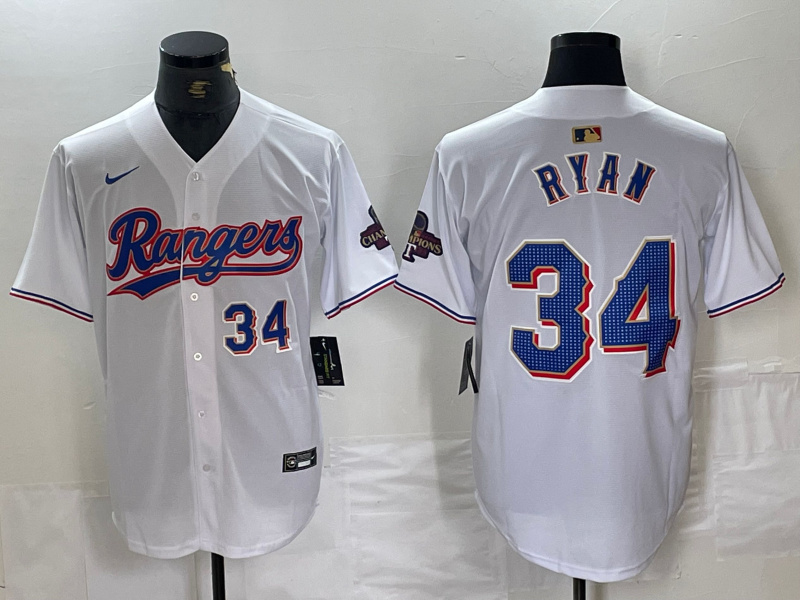 Men's Texas Rangers #34 Nolan Ryan Number White 2024 Gold Collection Limited Cool Base Jerseys Men's Texas Rangers #34 Nolan Ryan Number White 2024 Gold Collection Limited Cool Base Jerseys