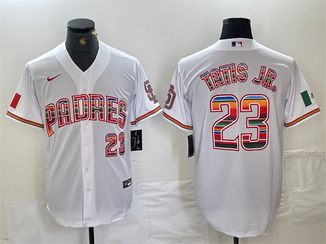 Men's San Diego Padres #23 Fernando Tatis Jr. Mexico White Cool Base Stitched Baseball Jersey Men's San Diego Padres #23 Fernando Tatis Jr. Mexico White Cool Base Stitched Baseball Jersey