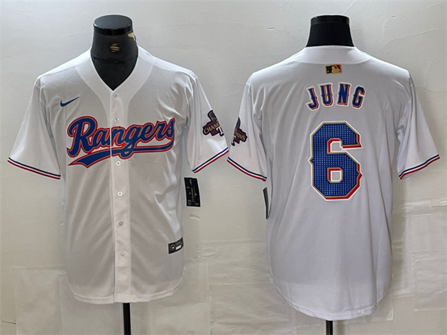 Men's Texas Rangers #6 Josh Jung White Gold Cool Base Stitched Baseball Jersey Men's Texas Rangers #6 Josh Jung White Gold Cool Base Stitched Baseball Jersey