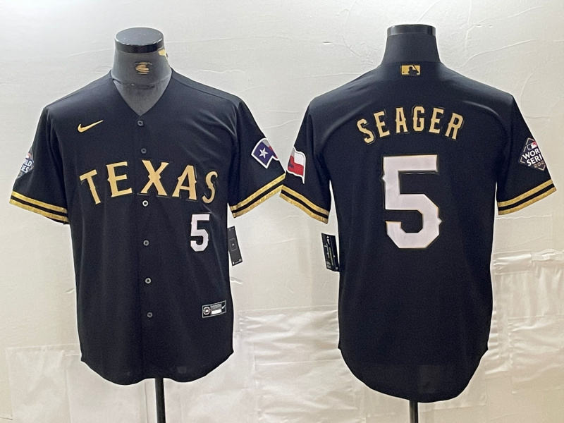 Men's Texas Rangers #5 Corey Seager Number Black Gold Cool Base jerseys Men's Texas Rangers #5 Corey Seager Number Black Gold Cool Base jerseys
