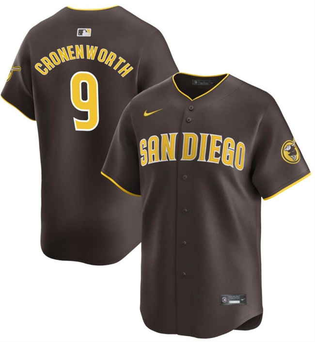 Men's San Diego Padres #9 Jake Cronenworth Brown 2024 Away Limited Stitched Baseball Jersey Men's San Diego Padres #9 Jake Cronenworth Brown 2024 Away Limited Stitched Baseball Jersey