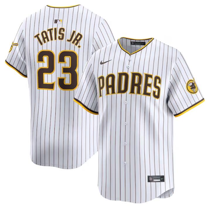 Men's San Diego Padres #23 Fernando Tatis Jr. White 2024 Home Limited Stitched Baseball Jersey Men's San Diego Padres #23 Fernando Tatis Jr. White 2024 Home Limited Stitched Baseball Jersey