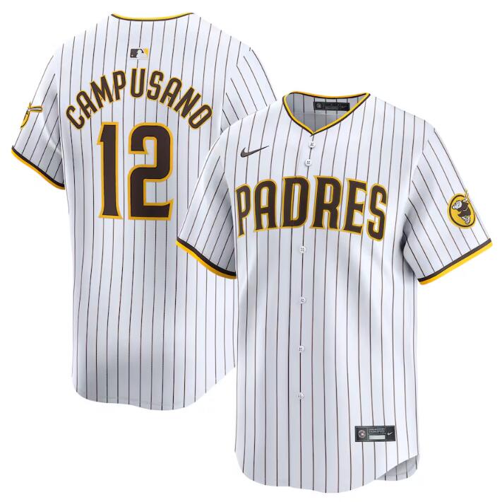 Men's San Diego Padres #12 Luis Campusano White 2024 Home Limited Stitched Baseball Jersey Men's San Diego Padres #12 Luis Campusano White 2024 Home Limited Stitched Baseball Jersey