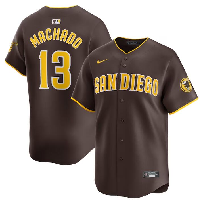 Men's San Diego Padres #13 Manny Machado Brown 2024 Home Limited Stitched Baseball Jersey Men's San Diego Padres #13 Manny Machado Brown 2024 Home Limited Stitched Baseball Jersey