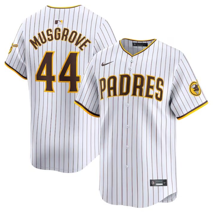 Men's San Diego Padres #44 Joe Musgrove White 2024 Home Limited Stitched Baseball Jersey Men's San Diego Padres #44 Joe Musgrove White 2024 Home Limited Stitched Baseball Jersey