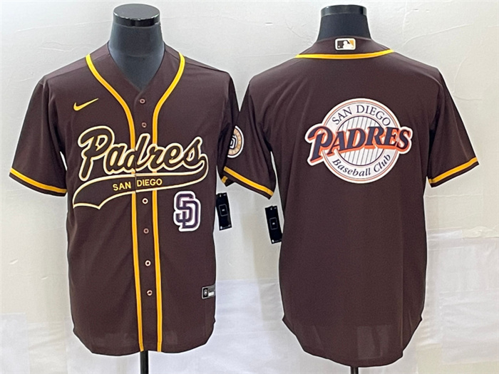 Men's San Diego Padres Brown Team Big Logo In Back Cool Base With Patch Stitched Baseball Jersey Men's San Diego Padres Brown Team Big Logo In Back Cool Base With Patch Stitched Baseball Jersey