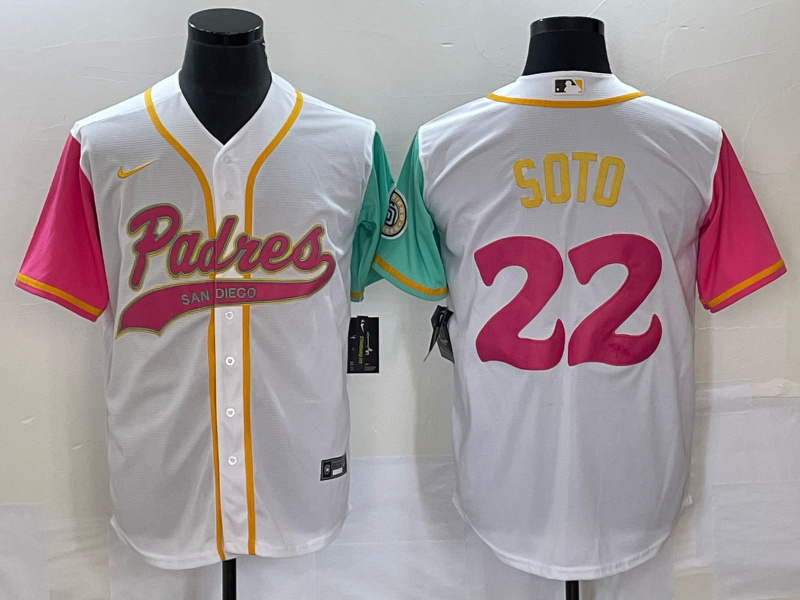 Men's San Diego Padres #22 Juan Soto White City Connect Cool Base Stitched Baseball Jersey Men's San Diego Padres #22 Juan Soto White City Connect Cool Base Stitched Baseball Jersey