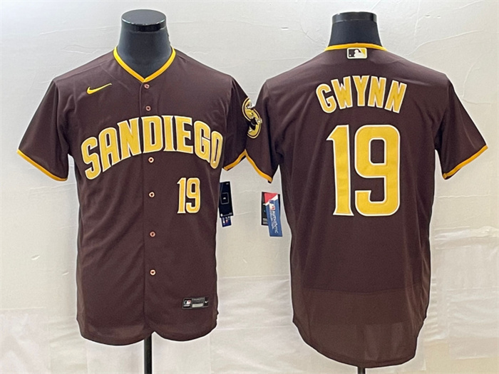 Men's San Diego Padres #19 Tony Gwynn Coffee Flex Base With Patch Stitched Jersey Men's San Diego Padres #19 Tony Gwynn Coffee Flex Base With Patch Stitched Jersey