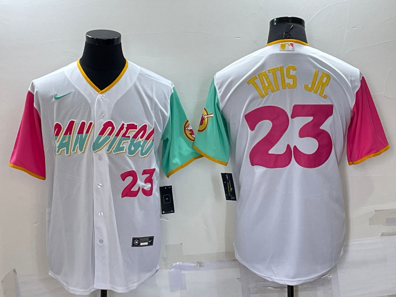 Men's San Diego Padres #23 Fernando Tatis Jr. 2022 White City Connect Cool Base Stitched Jersey Men's San Diego Padres #23 Fernando Tatis Jr. 2022 White City Connect Cool Base Stitched Jersey