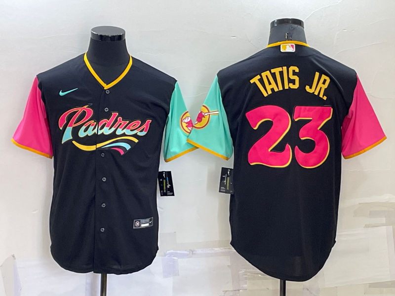 Men's San Diego Padres #23 Fernando Tatis Jr. 2022 Black City Connect Cool Base Stitched Jersey Men's San Diego Padres #23 Fernando Tatis Jr. 2022 Black City Connect Cool Base Stitched Jersey