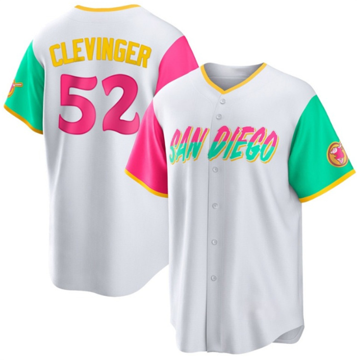 Men's San Diego Padres #52 Mike Clevinger 2022 White City Connect Cool Base Stitched Jersey Men's San Diego Padres #52 Mike Clevinger 2022 White City Connect Cool Base Stitched Jersey