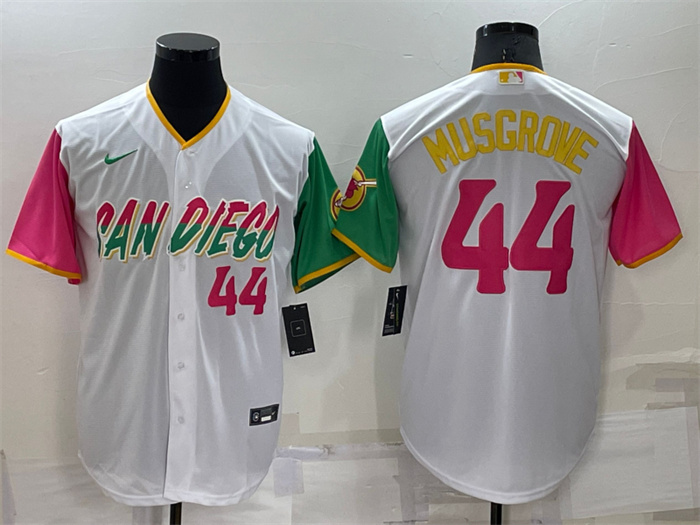 Men's San Diego Padres #44 Joe Musgrove 2022 White City Connect Cool Base Stitched Jersey Men's San Diego Padres #44 Joe Musgrove 2022 White City Connect Cool Base Stitched Jersey