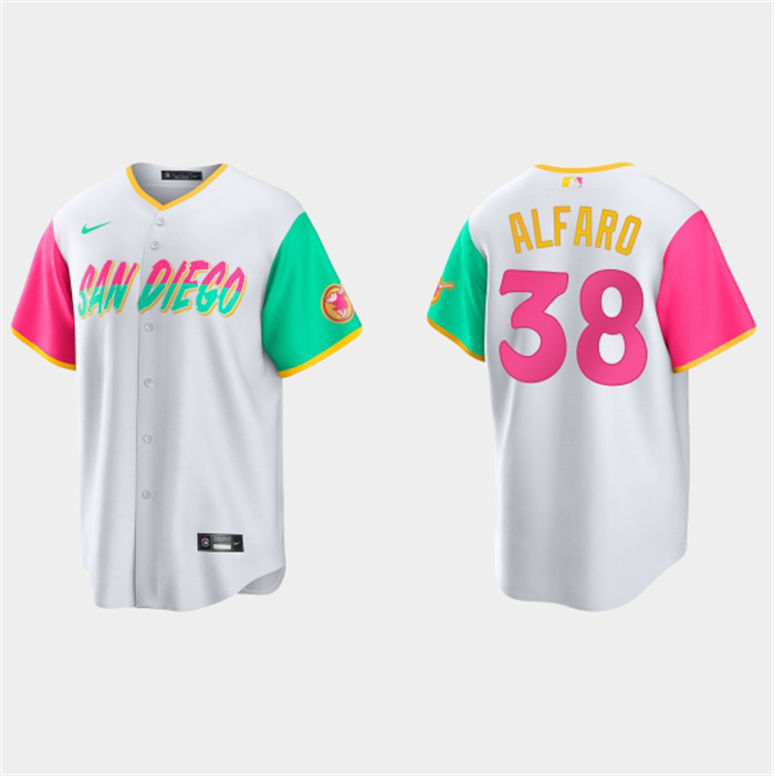 Men's San Diego Padres #38 Jorge Alfaro 2022 White City Connect Cool Base Stitched Jersey Men's San Diego Padres #38 Jorge Alfaro 2022 White City Connect Cool Base Stitched Jersey