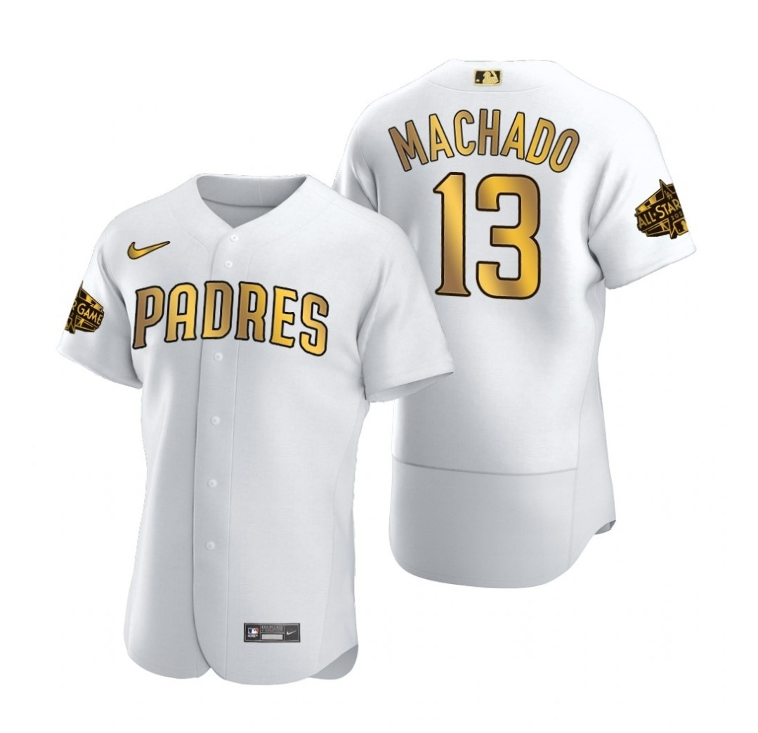 Nike Men's San Diego Padres #13 Manny Machado White FlexBase White Gold Jersey Nike Men's San Diego Padres #13 Manny Machado White FlexBase White Gold Jersey