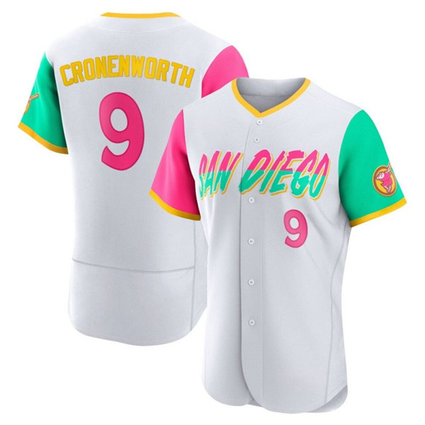 Men's San Diego Padres #9 Jake Cronenworth 2022 White City Connect Flex Base Stitched Baseball Jersey Men's San Diego Padres #9 Jake Cronenworth 2022 White City Connect Flex Base Stitched Baseball Jersey