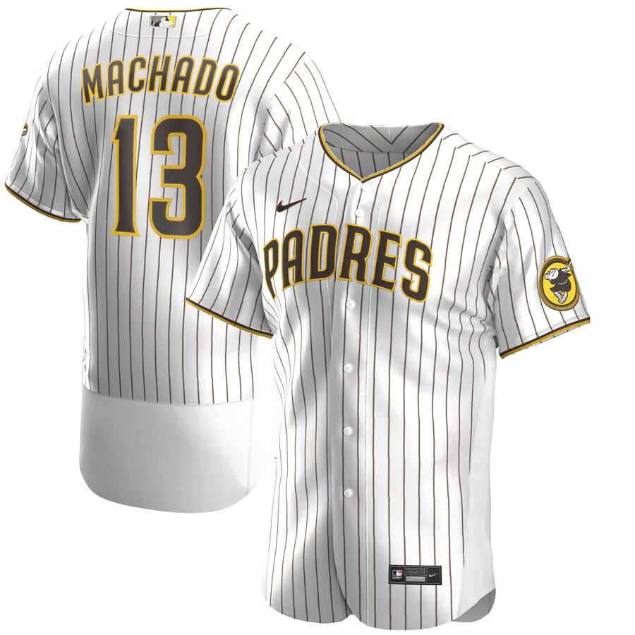 Nike San Diego Padres #13 Manny Machado Men's Nike White Brown Authentic Alternate Player Jersey Nike San Diego Padres #13 Manny Machado Men's Nike White Brown Authentic Alternate Player Jersey