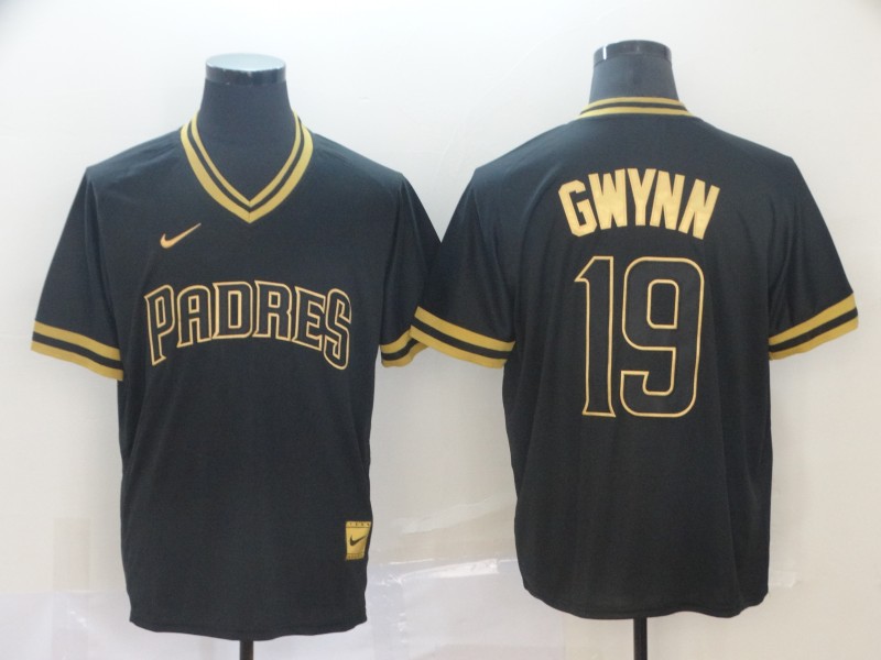 Padres 19 Tony Gwynn Black Gold Nike Cooperstown Collection Legend V Neck Jersey Padres 19 Tony Gwynn Black Gold Nike Cooperstown Collection Legend V Neck Jersey
