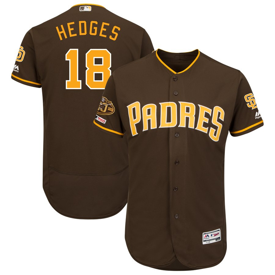 Padres 18 Austin Hedges Brown 50th Anniversary And 150th Patch FlexBase Jersey Padres 18 Austin Hedges Brown 50th Anniversary And 150th Patch FlexBase Jersey