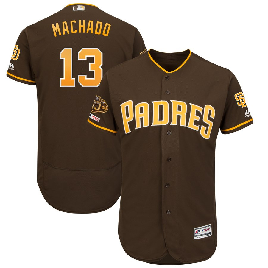 Padres 13 Manny Machado Brown 50th Anniversary And 150th Patch FlexBase Jersey Padres 13 Manny Machado Brown 50th Anniversary And 150th Patch FlexBase Jersey
