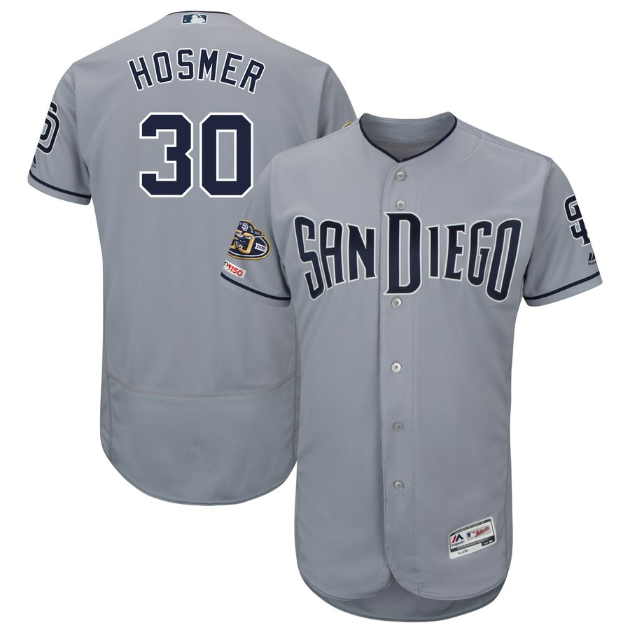 Padres 30 Eric Hosmer Gray 50th Anniversary And 150th Patch FlexBase Jersey Padres 30 Eric Hosmer Gray 50th Anniversary And 150th Patch FlexBase Jersey