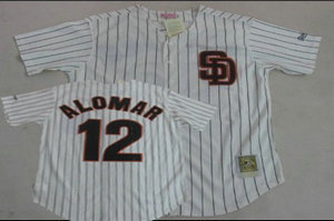 San Diego Padres 12 Roberto Alomar Mitchell and Ness jerseys white strip San Diego Padres 12 Roberto Alomar Mitchell and Ness jerseys white strip