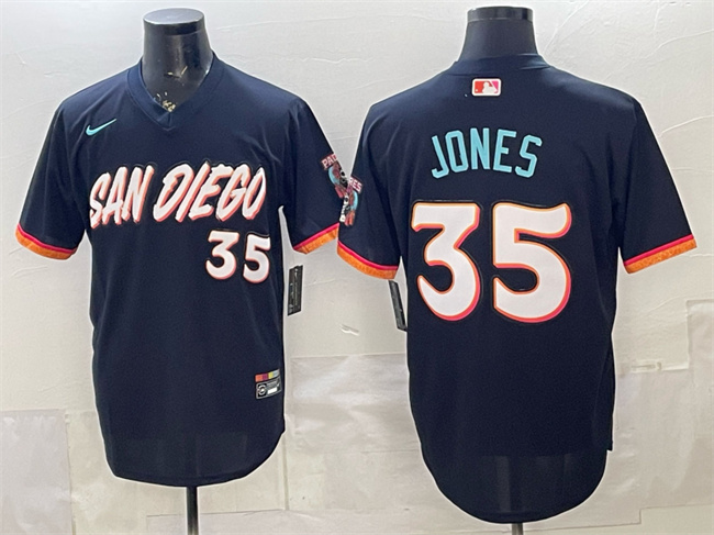 Men's San Diego Padres #35 Randy Jones Obsidian 2026 City Connect Stadium Stitched Baseball Jersey Men's San Diego Padres #35 Randy Jones Obsidian 2026 City Connect Stadium Stitched Baseball Jersey