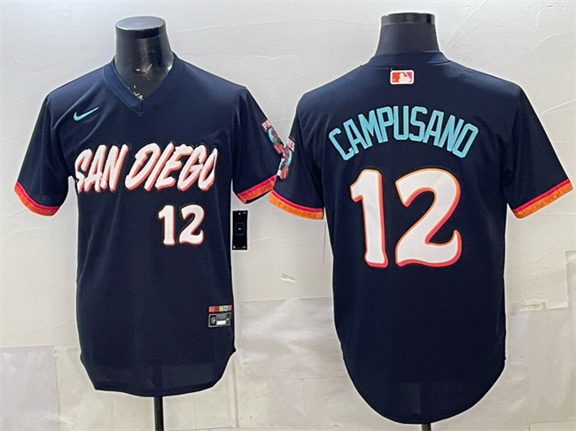 Men's San Diego Padres #12 Luis Campusano Obsidian 2026 City Connect Stadium Stitched Baseball Jersey Men's San Diego Padres #12 Luis Campusano Obsidian 2026 City Connect Stadium Stitched Baseball Jersey