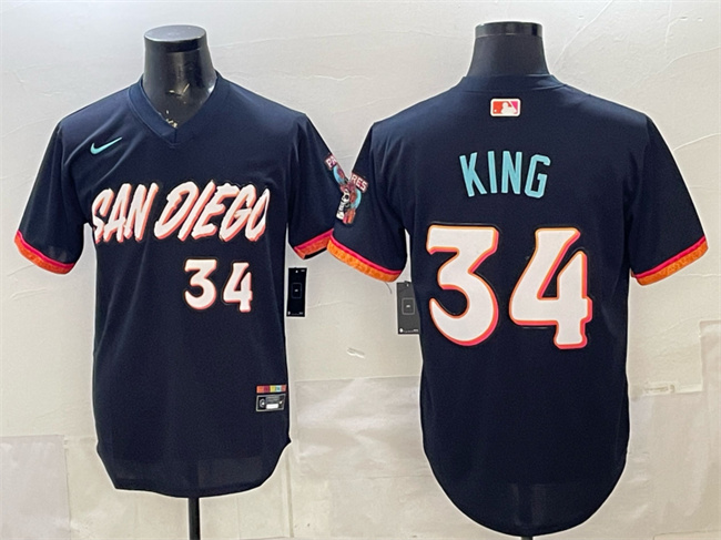 Men's San Diego Padres #34 Michael King Obsidian 2026 City Connect Stadium Stitched Baseball Jersey Men's San Diego Padres #34 Michael King Obsidian 2026 City Connect Stadium Stitched Baseball Jersey