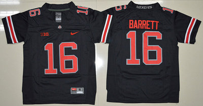 Ohio State Buckeyes #16 J. T. Barrett Black(Red No.) Limited Stitched Youth NCAA Jersey