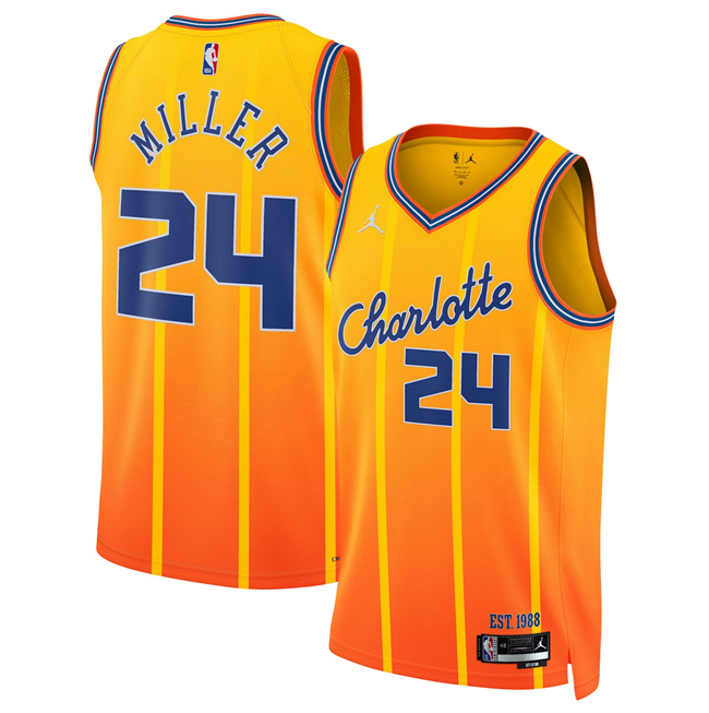 Men's Charlotte Hornets #24 Brandon Miller Orange 2025 26 City Edition Stitched Basketball Jersey