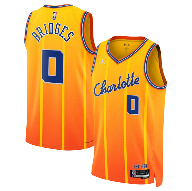 Men's Charlotte Hornets #0 Miles Bridges Orange 2025 26 City Edition Stitched Basketball Jersey