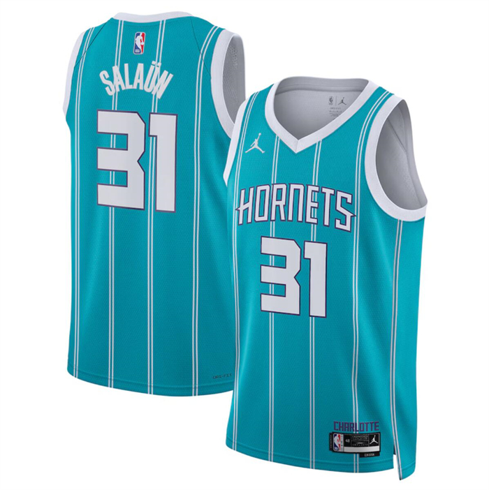 Men's Charlotte Hornets #31 Tidjane Salaun Teal 2024 Draft Icon Edition Stitched Basketball Jersey Men's Charlotte Hornets #31 Tidjane Salaun Teal 2024 Draft Icon Edition Stitched Basketball Jersey