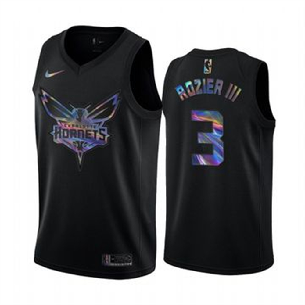 Nike Hornets #3 Terry Rozier III Men's Iridescent Holographic Collection NBA Jersey - Black Nike Hornets #3 Terry Rozier III Men's Iridescent Holographic Collection NBA Jersey - Black