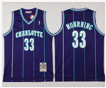 Mitchell And Ness Charlotte Hornets #33 Alonzo Mourning Purple Throwback Stitched NBA Jersey