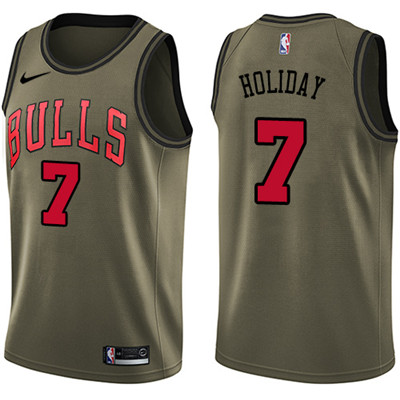 Nike Bulls #7 Justin Holiday Green Salute to Service Youth NBA Swingman Jersey
