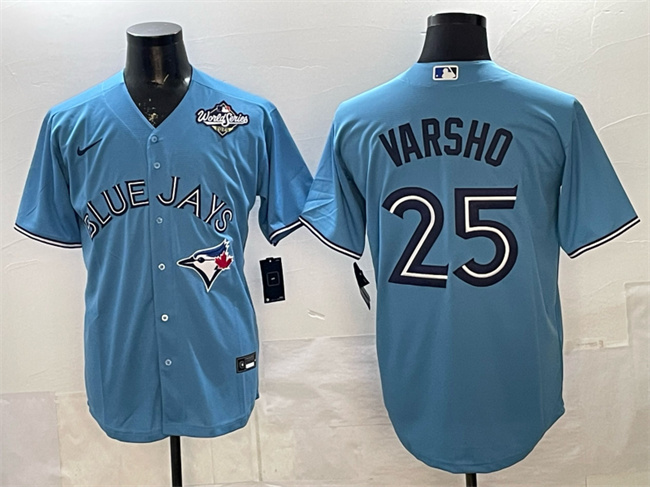 Men's Toronto Blue Jays #25 Daulton Varsho Blue 2025 World Series Cool Base Stitched Baseball Jersey Men's Toronto Blue Jays #25 Daulton Varsho Blue 2025 World Series Cool Base Stitched Baseball Jersey