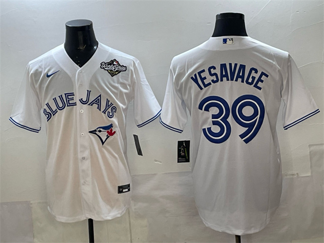 Men's Toronto Blue Jays #39 Trey Yesavage White 2025 World Series Home Cool Base Stitched Baseball Jersey Men's Toronto Blue Jays #39 Trey Yesavage White 2025 World Series Home Cool Base Stitched Baseball Jersey