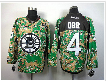 Boston Bruins 4# Bobby Orr Camo Veterans Day Practice NHL Jersey