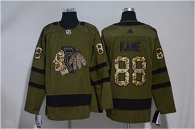Adidas Blackhawks #88 Patrick Kane Olive Jerse