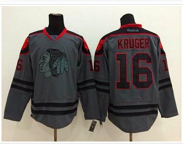 Chicago Blackhawks #16 Marcus Kruger Charcoal Cross Check Fashion Stitched NHL Jersey