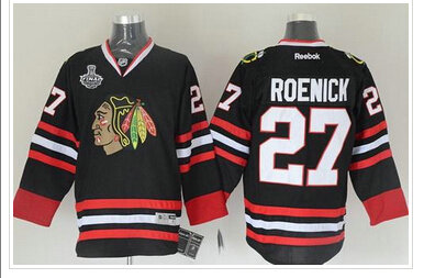 Chicago Blackhawks #27 Jeremy Roenick Black Stitched Stanley Cup Finals Patch NHL Jersey