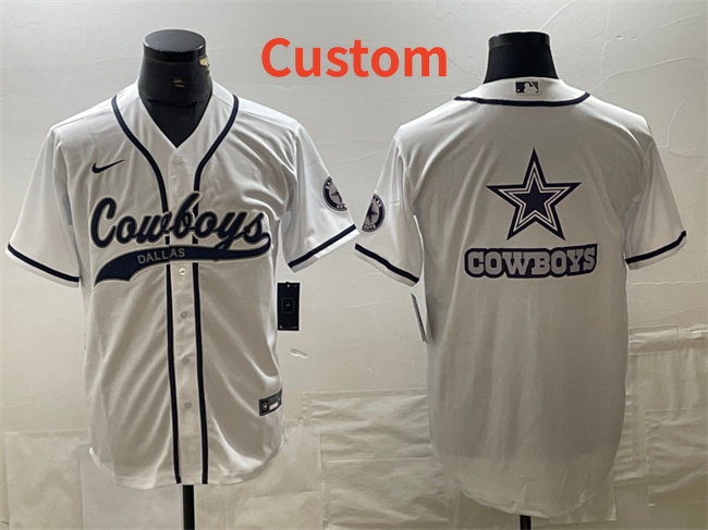 Custom Men's Dallas Cowboys White Team Big Logo With Patch Cool Base Stitched Baseball Jersey