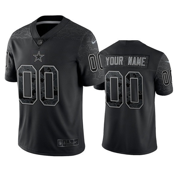 Men's Custom Dallas Cowboys Black Reflective Limited Stitched Football Jersey Men's Custom Dallas Cowboys Black Reflective Limited Stitched Football Jersey