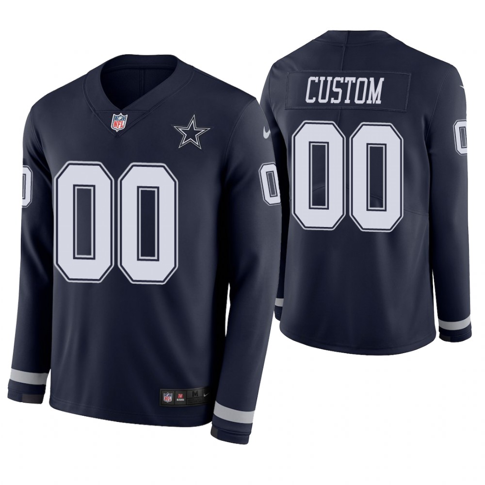 Dallas Cowboys Custom Navy Therma Long Sleeve Jersey Dallas Cowboys Custom Navy Therma Long Sleeve Jersey
