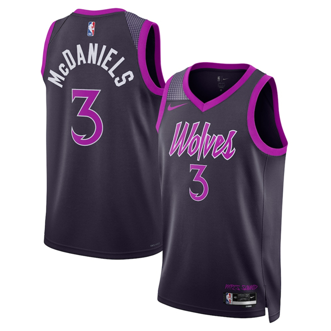 Men's Minnesota Timberwolves #3 Jaden McDaniels Purple 2025 26 City Edition Stitched Jersey