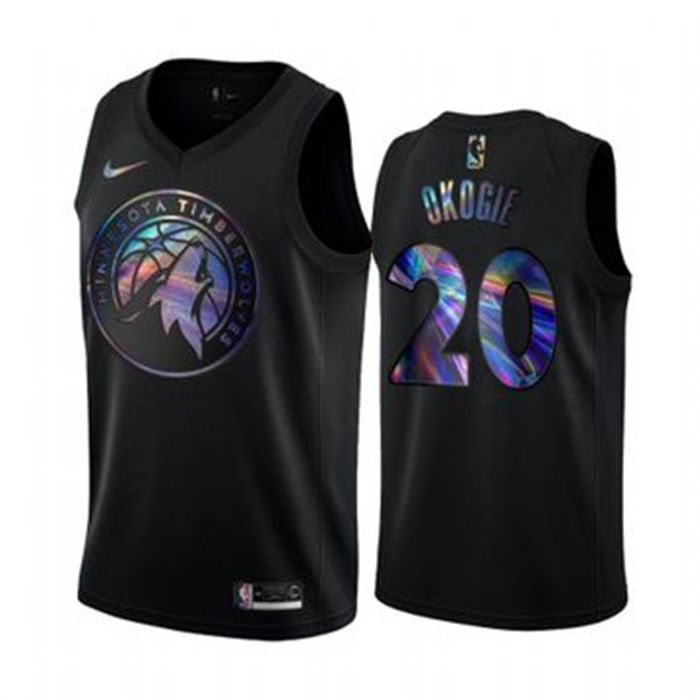 Nike Timberwolves #20 Josh Okogie Men's Iridescent Holographic Collection NBA Jersey - Black Nike Timberwolves #20 Josh Okogie Men's Iridescent Holographic Collection NBA Jersey - Black