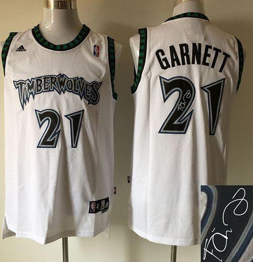Timberwolves #21 Kevin Garnett White Autographed Stitched NBA Jersey Timberwolves #21 Kevin Garnett White Autographed Stitched NBA Jersey